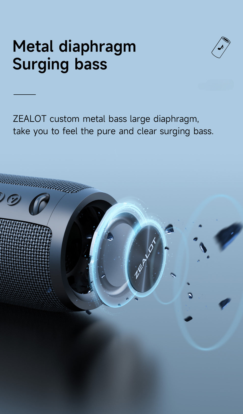 ZEALOT S51 Pro Wireless Speakers, Outdoor Portable Subwoofer Speaker, Wireless Speaker, Dual Pairing, Booming Bass, Charging Cable And Aux Cable, Connect with Mobile Phone/Tablet/TV, for Home, Car, Outdoor, Camping