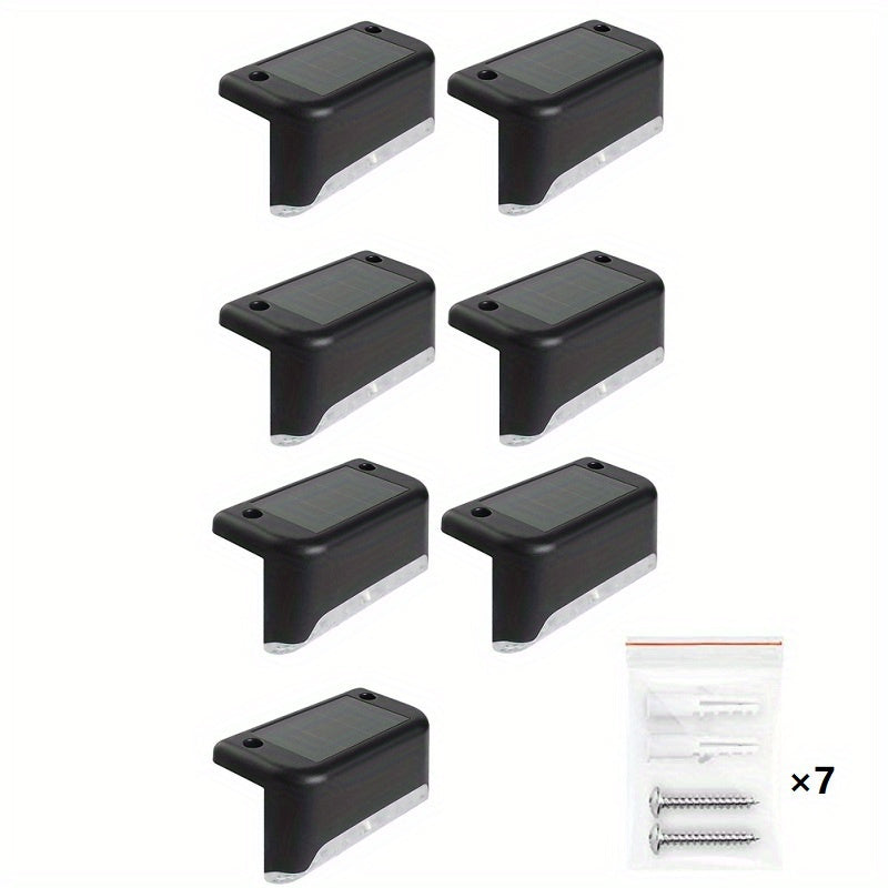 7pcs Solar Deck Lights by HOTU - Warm White LED for Outdoor Stairs, Fence, Garden, Balcony, Yard, Patio & Pathway Decor -, Commercial Emergency Luminaires, Battery-Powered, Plastic Shade, Solar Lights for Outside