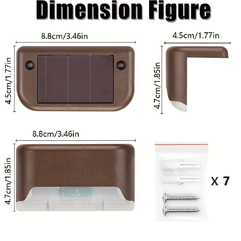 7pcs Solar Deck Lights by HOTU - Warm White LED for Outdoor Stairs, Fence, Garden, Balcony, Yard, Patio & Pathway Decor -, Commercial Emergency Luminaires, Battery-Powered, Plastic Shade, Solar Lights for Outside