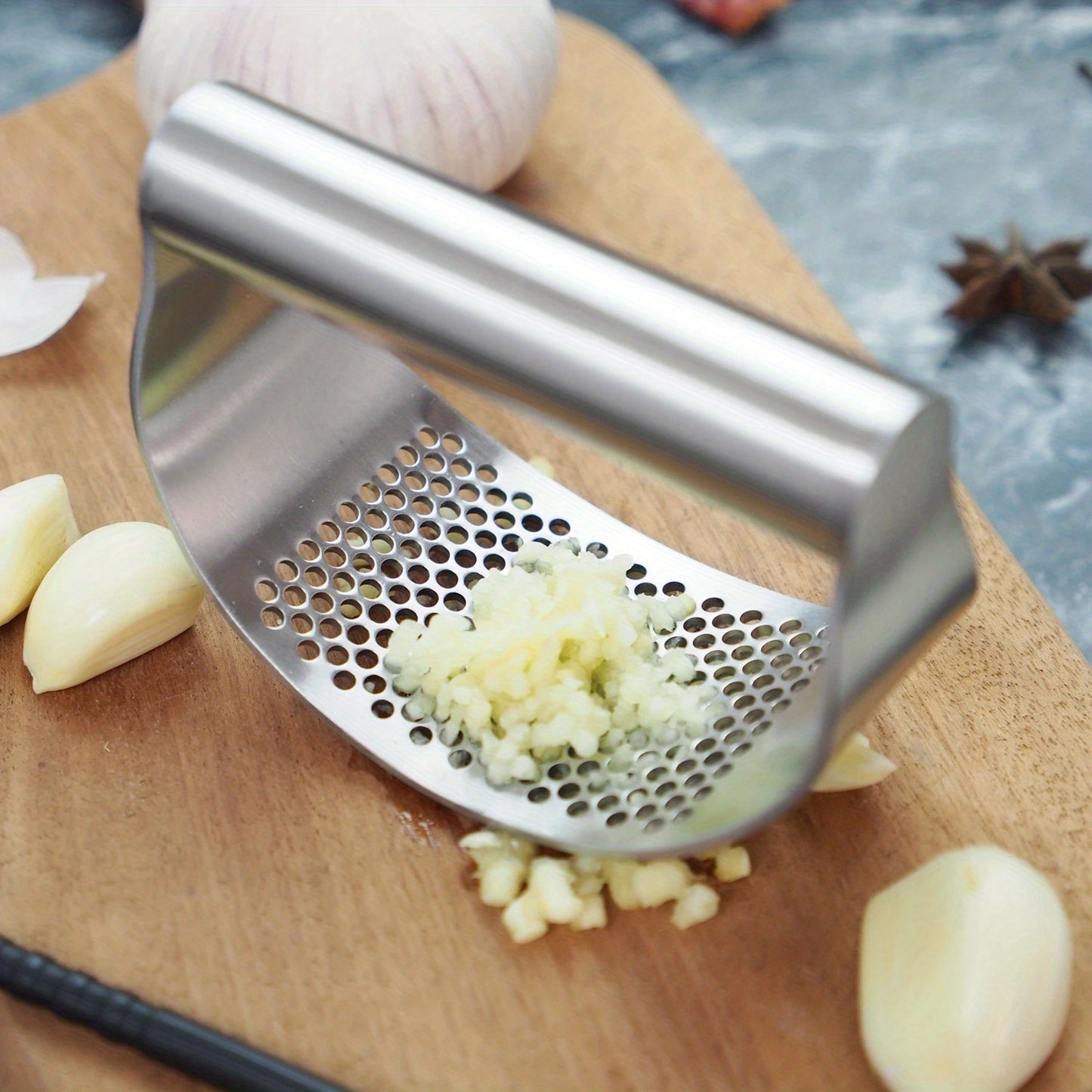Heavy-Duty Manual Garlic Press & Crusher - 304 Stainless Steel Garlic Grinder with Lever, Adjustable Thickness, Easy-Clean Mincer for Kitchen & Restaurant Use - Garlic Peeler, Crusher (No /Squeeze)