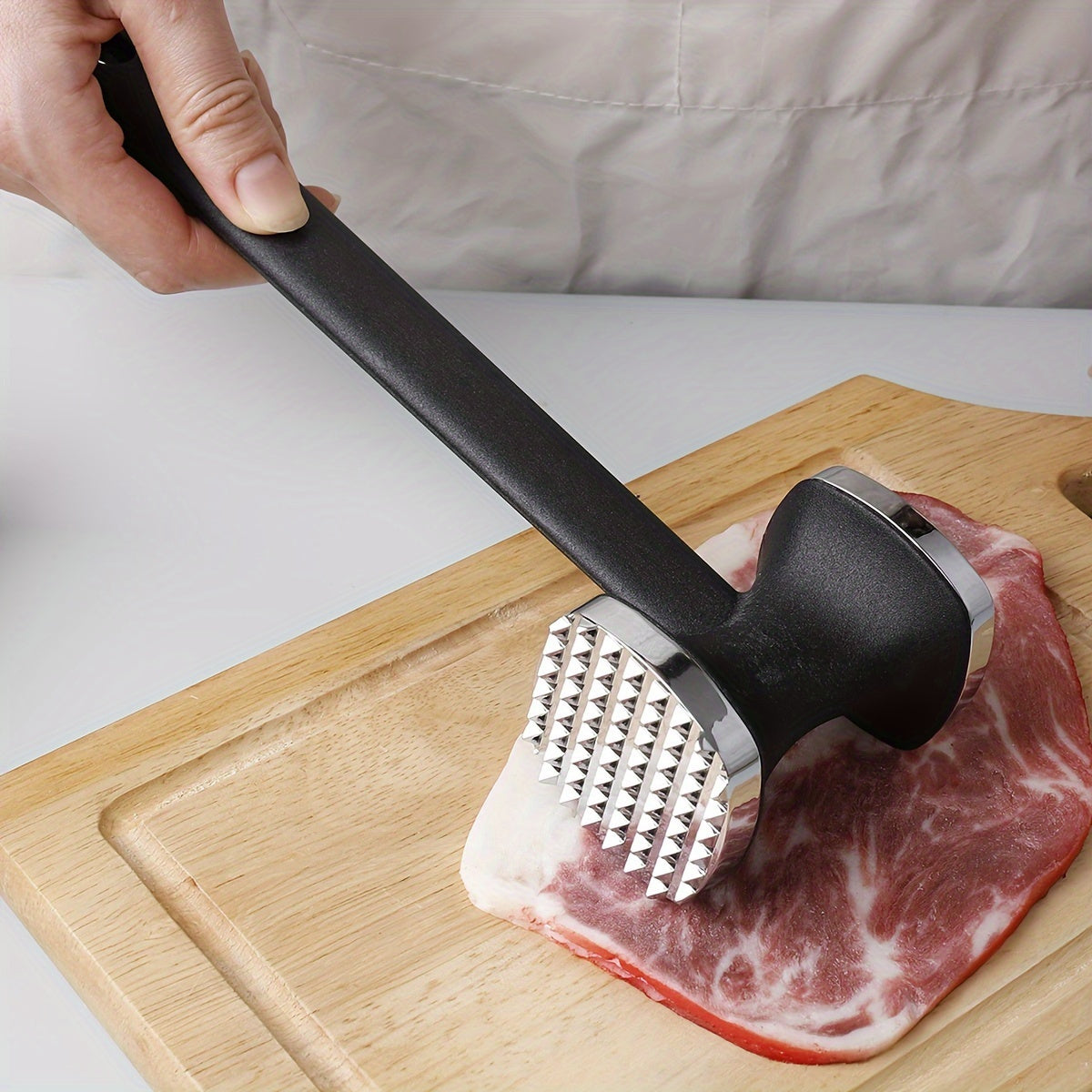 1pc Zinc Alloy Meat Mallet - Heavy Duty Kitchen Meat Tenderizer Hammer with Rubber Grip, Stainless Steel Head for Effortless Pounding and Tenderizing, Perfect for Home Cooks, Cooking Accessory | Modern Kitchen Tool | Durable