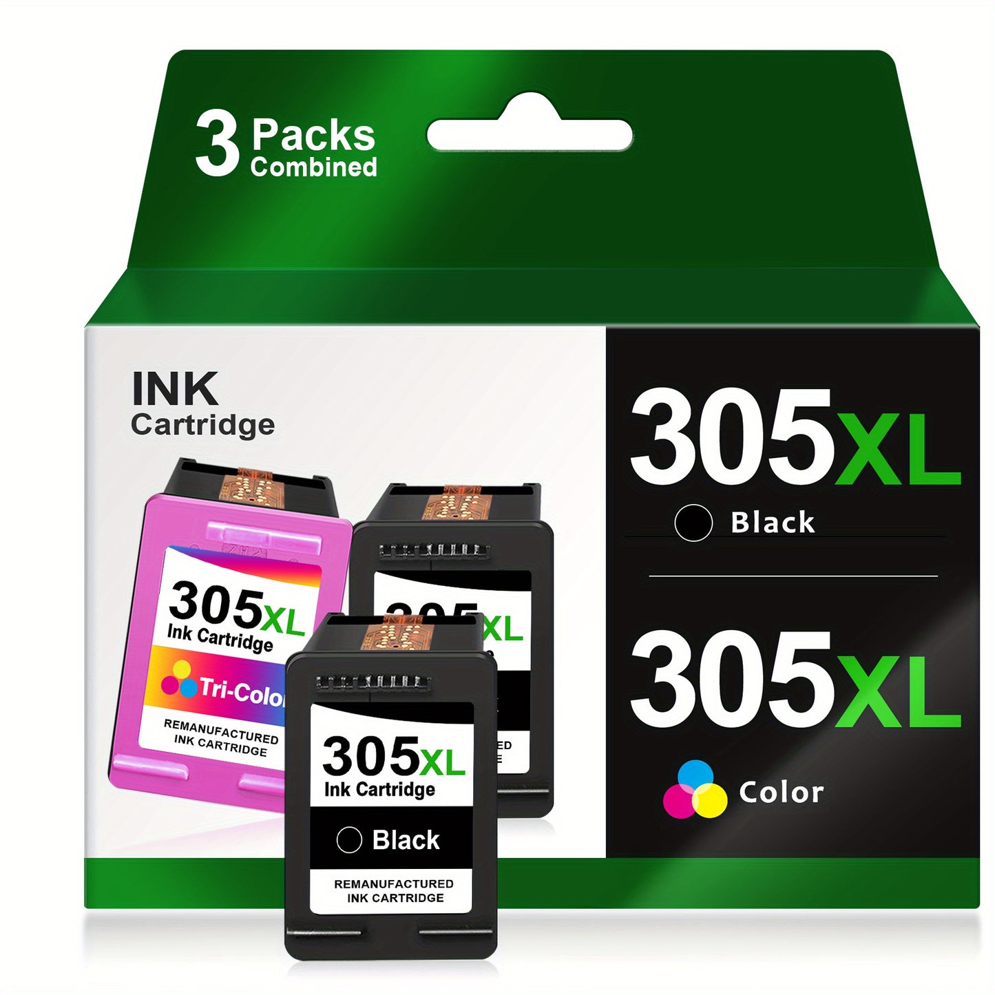 High-Yield 305XL Remanufactured Ink Cartridge for HP 305 305XL Compatible with HP DeskJet 2700 2710 2720 2722 DeskJet Plus 4100 4120 4130 Envy 6000 6010 6020 6032 Envy Pro 6400 6420- Black & Tri-Color