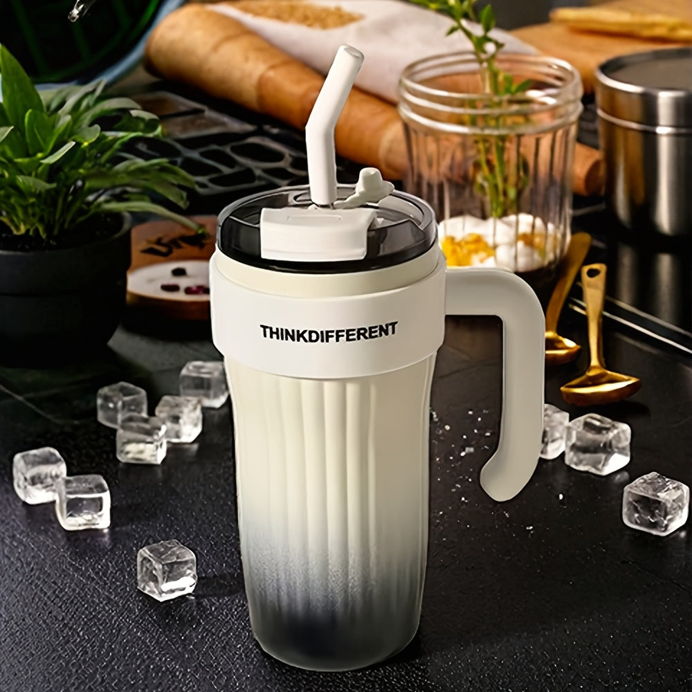 1pc 780ml/28oz Stainless Steel Insulated Cup with Handle, Double-Layer Vacuum Insulated Coffee Cup, Leak-Proof and Drop-Proof with Lid and Straw, Perfect Holiday Gift for Friends, Suitable for Outdoor Fitness, Camping and Tra