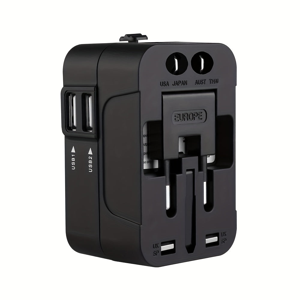 1pc Universal Travel Socket, Dual USB Ports, 110V-240V Input, EU/US/AU Plug, Surge Protection, All-in-One Wall Charger for Over 150 Countries, Essential for Business Trips and Travel