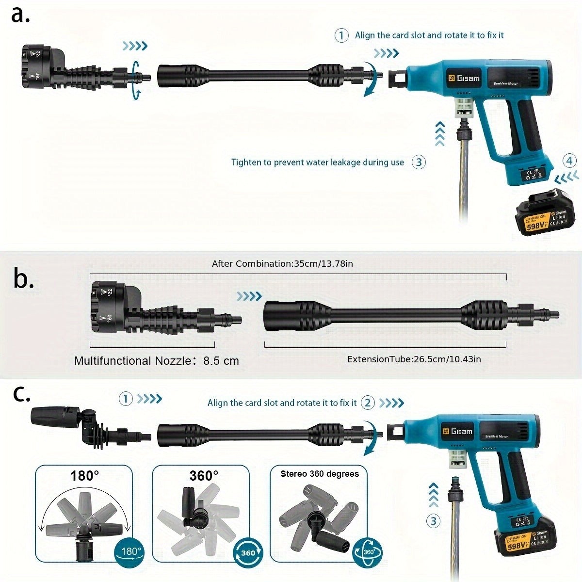 Gisam Cordless High-Pressure Car Washer Gun with Digital Touch Screen & 2 x 4000mAh - 6-in-1 Nozzles, 4-Speed Brushless Motor, Heavy-Duty Water Spray System for, Trucks, Motorcycles, Garden,, Driveway Cleaning (Portable)