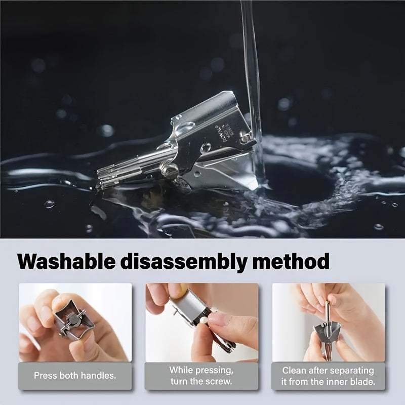 Stainless Steel Nose Hair Trimmer for Men & Women, Manual High-Quality Small Round Head,, Hypoallergenic Ear & Nose Hair Cutter, No Battery Needed, Washable