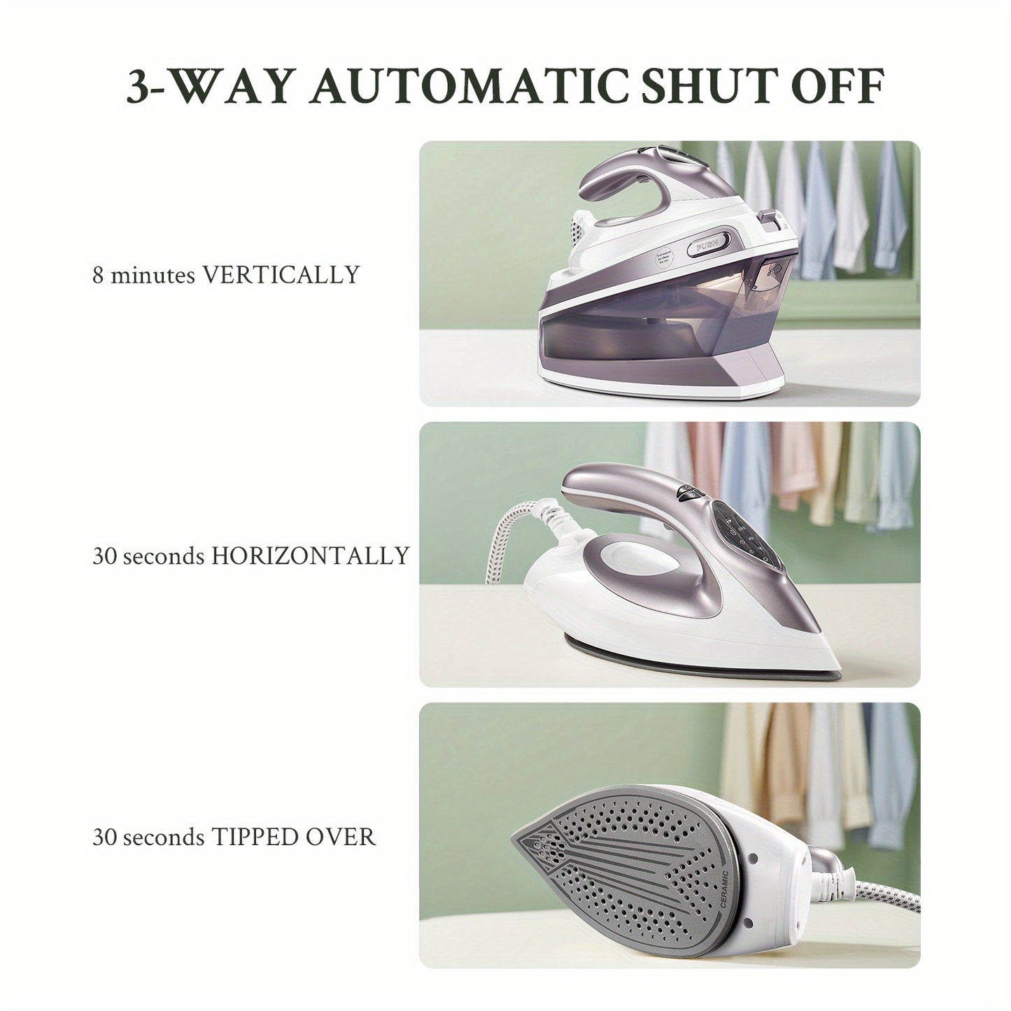 Yabano 2400W Steam Station Iron with 5.5 Bar Pressure, 1.5L Water Tank, Ceramic Soleplate, Anti-Limescale Function, Vertical Steaming, 3 Variable Temperatures, Cord Storage, Light Purple - 220-240V, European Plug, Steam Iron