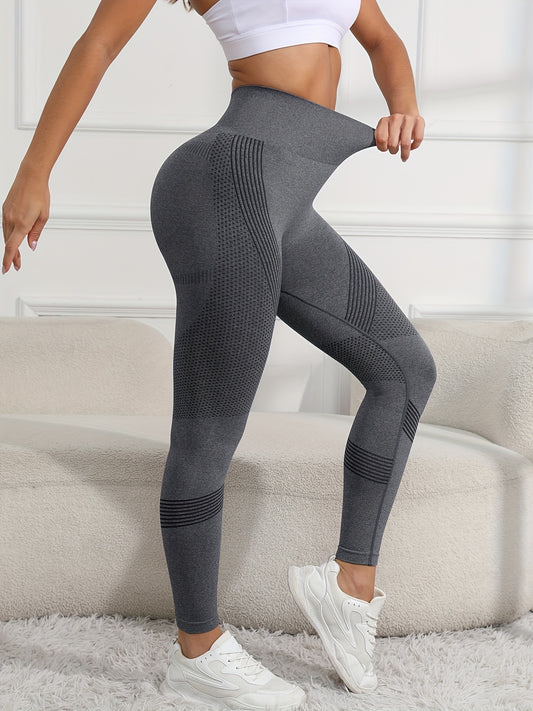 Seamless Sports Leggings For Women, High Waist Yoga Scrunch Butt Lifting Elastic Tights, Women's Activewear