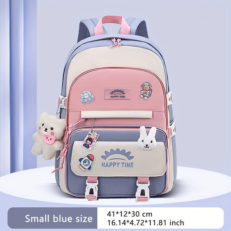 Chic Nylon Backpack for Girls - Cute Cartoon Design, Adjustable Straps, Lightweight backpack, Perfect for Elementary to High School Students