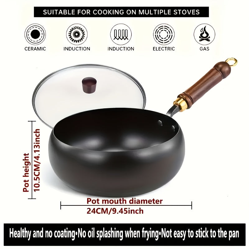 Hand-Forged Large Bellied Iron Wok - Non-Stick Deep Round Frying Pan with Wooden Handle, Heavy-Duty Cast Iron Cookware for Stir-Frying, Braising, Braising Pot, Traditional Cooking Pot, Durable Cooking Pot