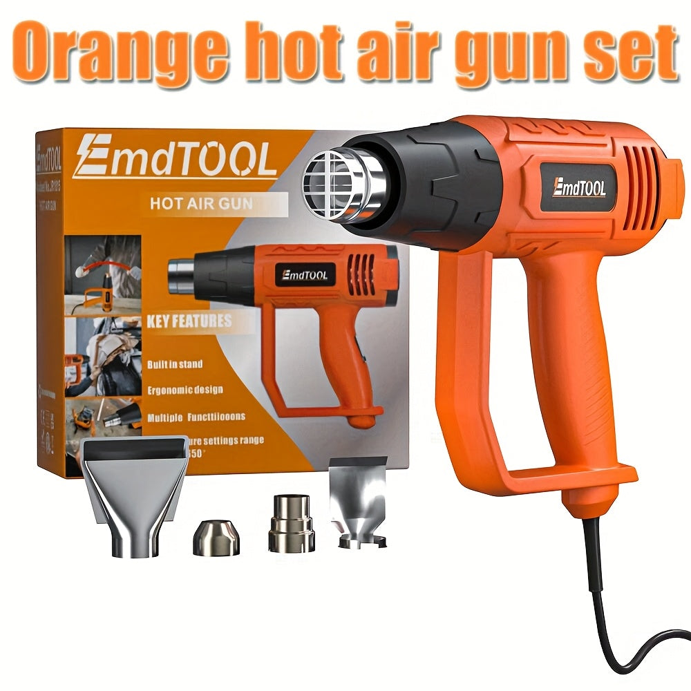 Heat Gun 2000W, Professional Electric Hot Air Gun Dual Temperature Settings 60C-600C and Overload Protection with 4 Nozzles, for Shrinking PVC, Crafts, Paint Stripping, Car Film, Embossing