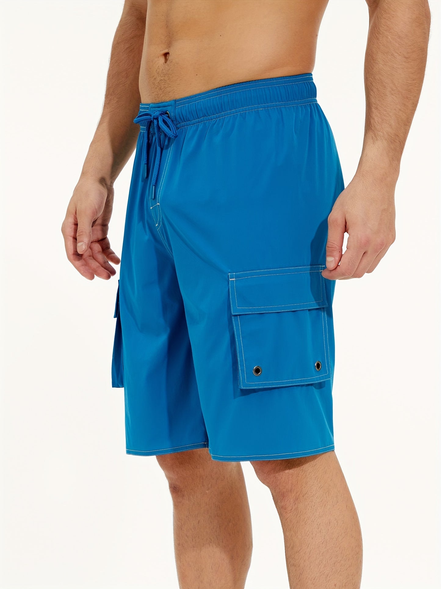 Men'S Big & Tall Quick-Dry Swim Trunks - Olive Green Beach Shorts with Adjustable Drawstring, Pockets, and Durable Polyester Fabric for Summer, Summer Swimwear | Adjustable Drawstring Shorts | Quickdry Material, Bathing Suits