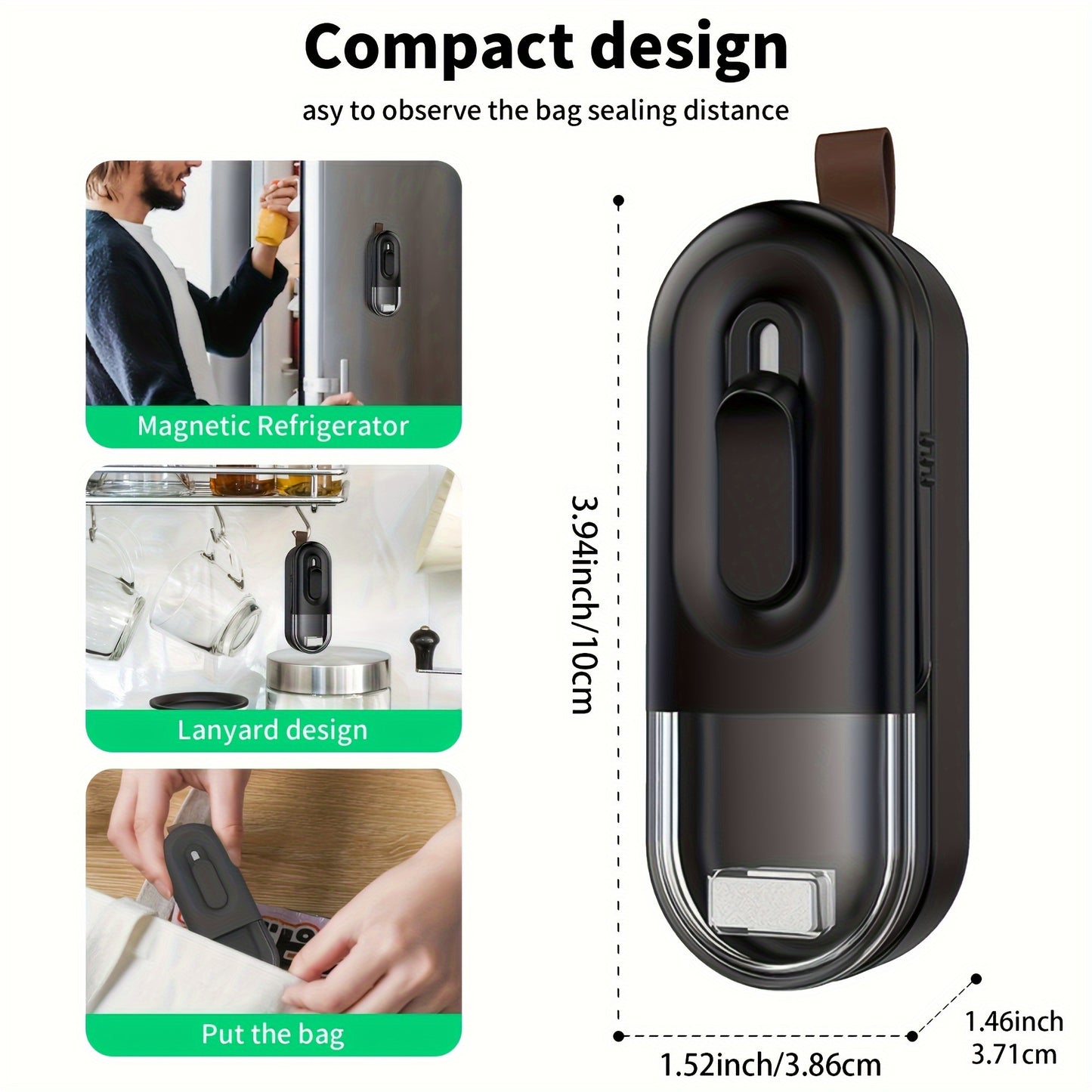 Portable 2-in-1 Mini Bag Sealer & Cutter Machine - Heavy-Duty Plastic Vacuum Sealer with Heat Seal Technology, Semi- Operation for Food Preservation, Compact Handheld Design, Camping, Pantry (Black) - No Needed