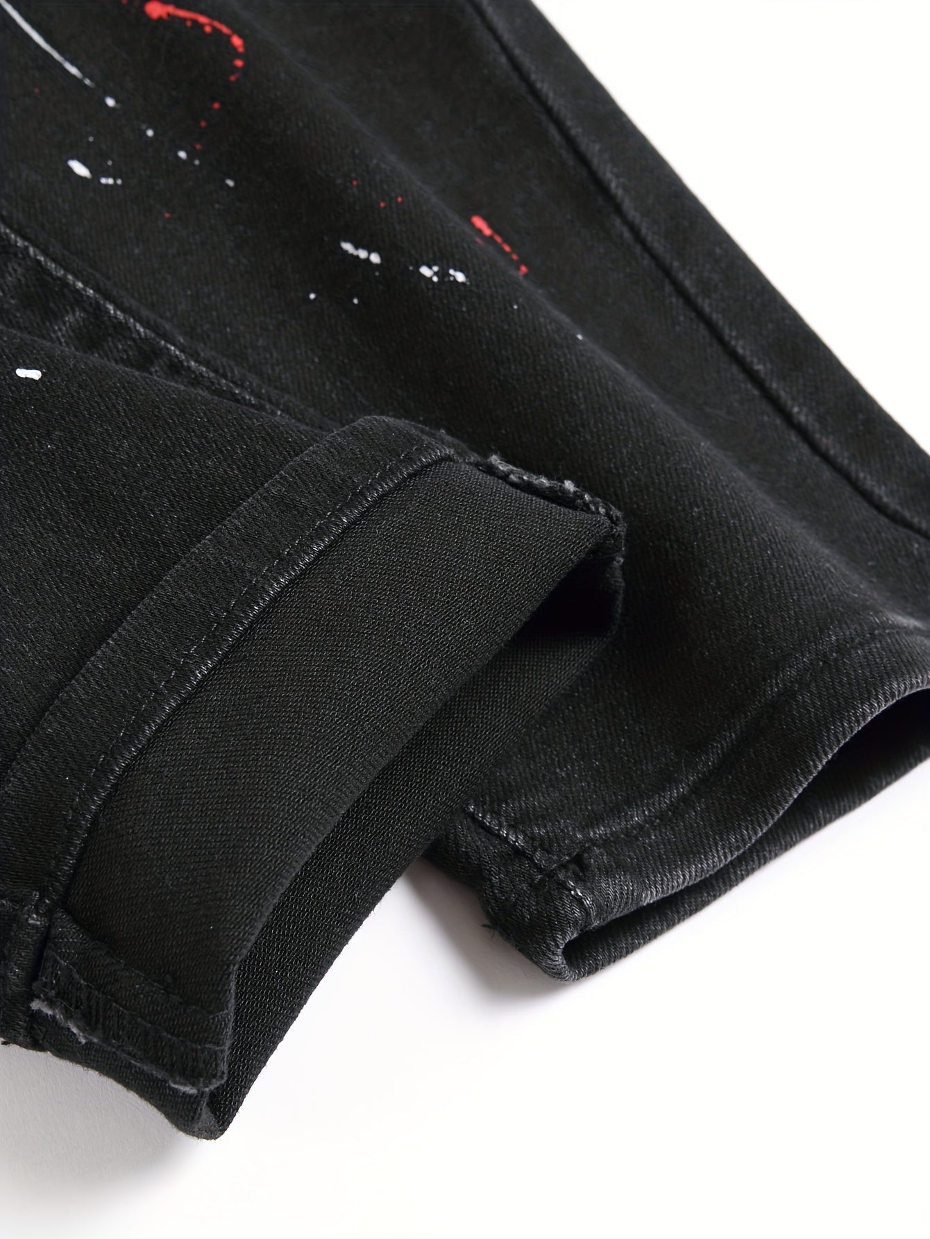 Patch Splatter Ripped Jeans, Men's Casual Street Style Distressed Slim Fit High Stretch Denim Pants For Spring Summer