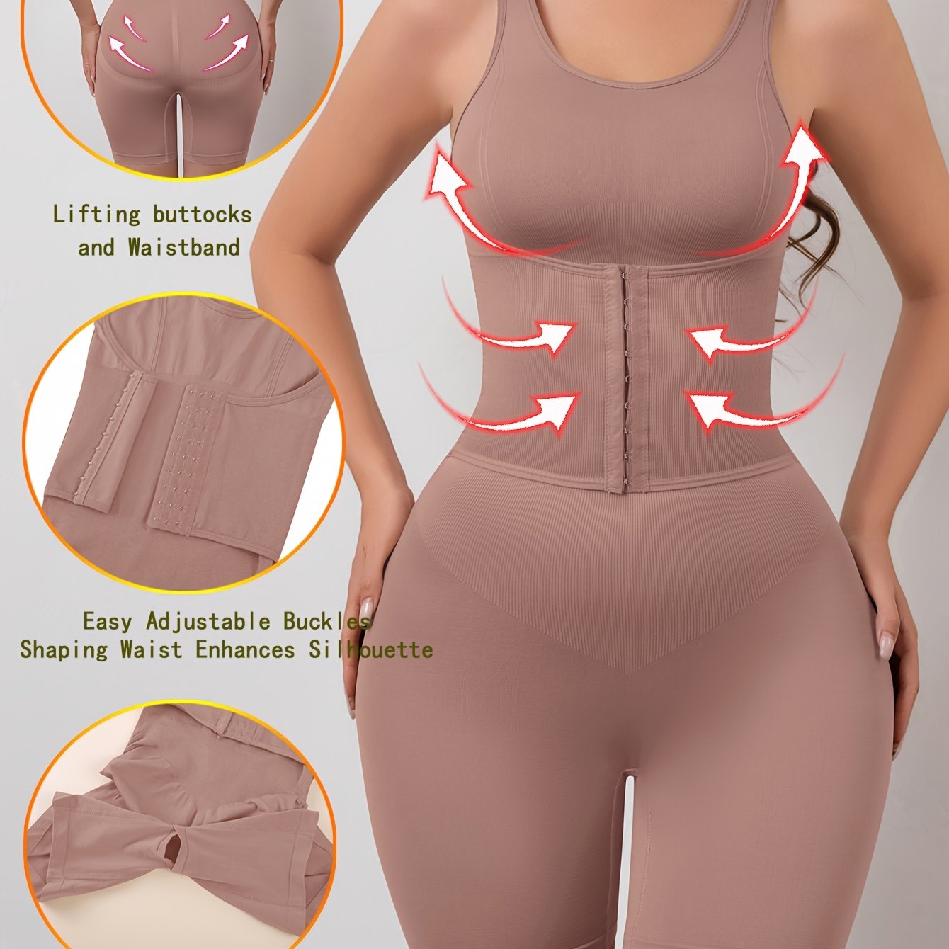Women'S High Support Bodysuit - Seamless Double-Layer Pressed Lift & Tummy Control, Adjustable Waist with Front Closure, Non-Padded Design for Postpartum, Weight, Postpartum Shapewear, Postpartum Wear, Seamless Construction