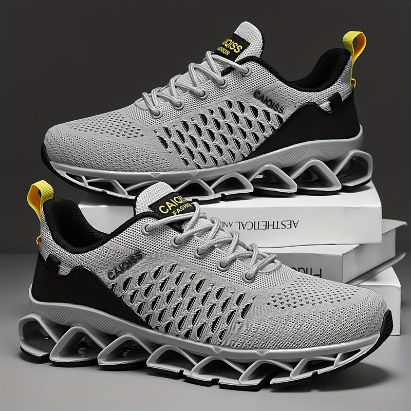 Men's Lightweight Breathable Casual Sneakers - Neon Yellow & Black, Fabric Upper with Mesh Lining, TPU Anti-Twist Sole, All-Season Low-Top Design for Hiking, Training & Daily Wear