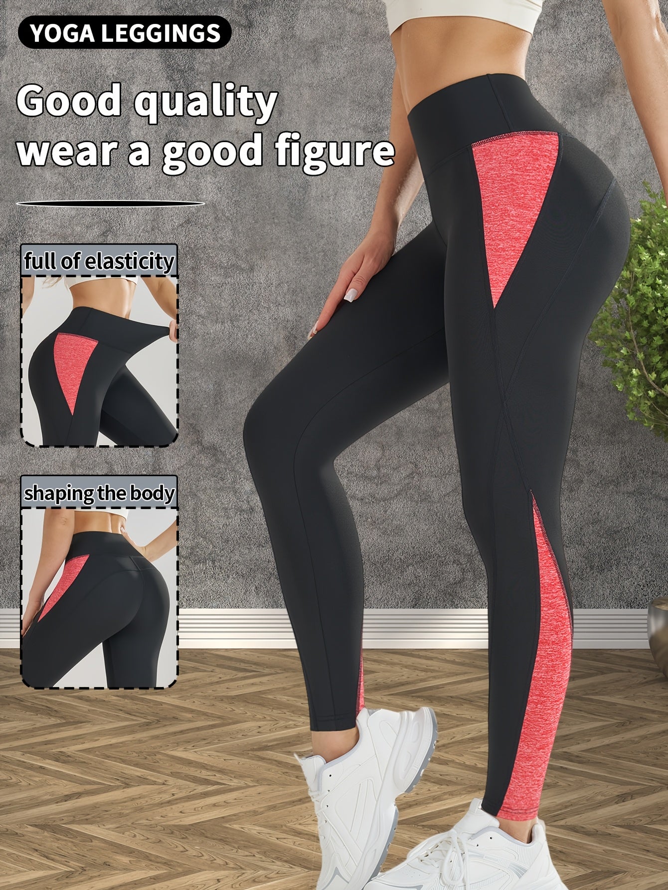 Women's High-Waisted Yoga Leggings - Butt-Lifting Tummy Control Workout Pants with Full Elasticity, Sweat Absorbent Breathable Fabric, Contrast Color Design for Gym Running Yoga & Casual Wear, Yoga Pants, Shapewear Included,