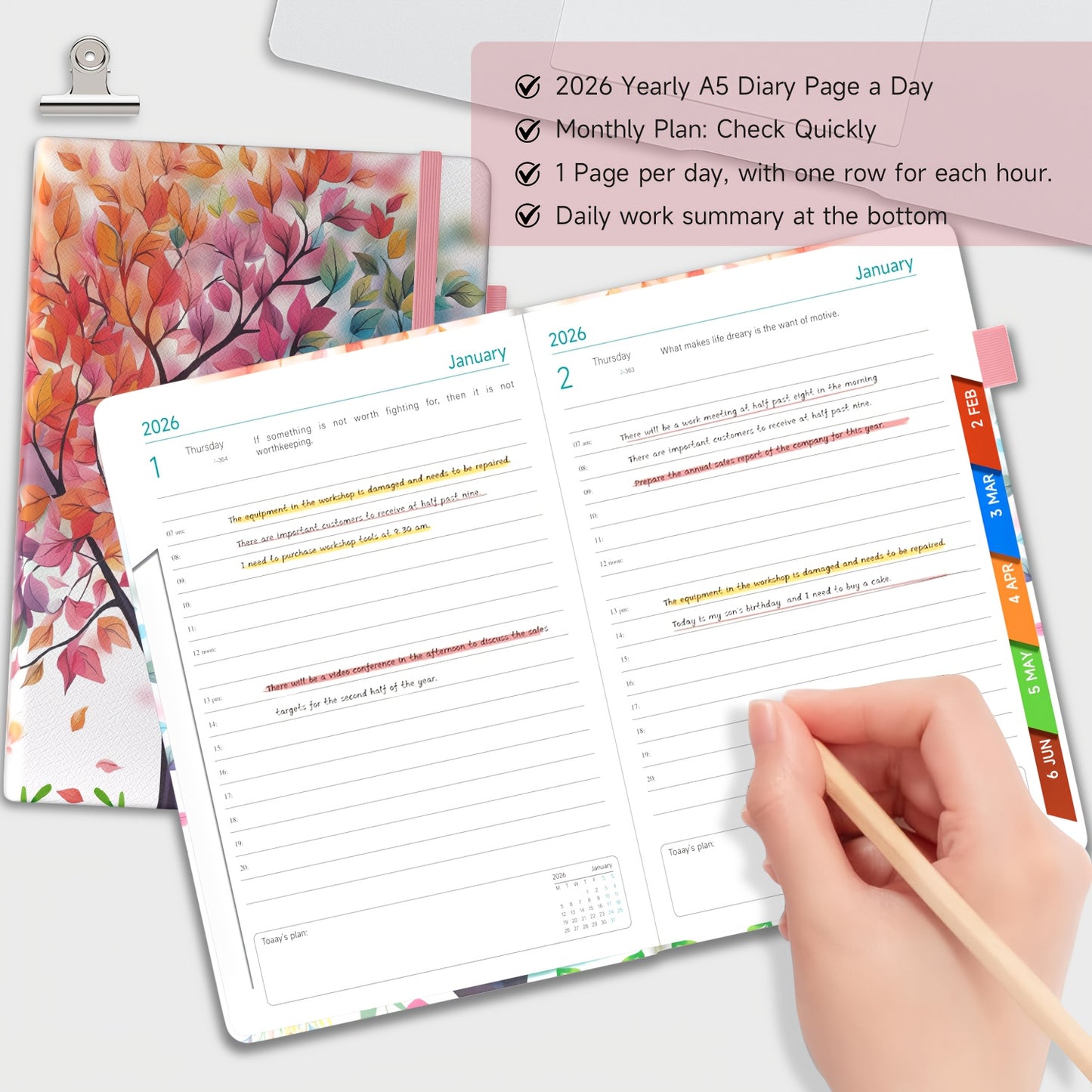 1pc Dzhzal Elegant Floral - Planner with Monthly View, Daily Organizer, Banded Elastic Closure, Pen Loop, Inner Pocket - Compact A5 Notebook (14.48x21.08cm) for Professionals, Students, Personal & Office Use - Perfect Gift Id