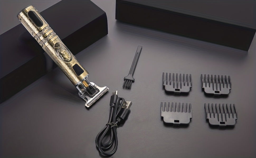 LED Display Men'S Electric Shaver, Professional Men'S Hair Clipper, Hair Trimmer, USB-C Rechargeable, Wireless Long Hair Trimmer, Hair/Beard Trimming Kit with 4 Attachments Combs