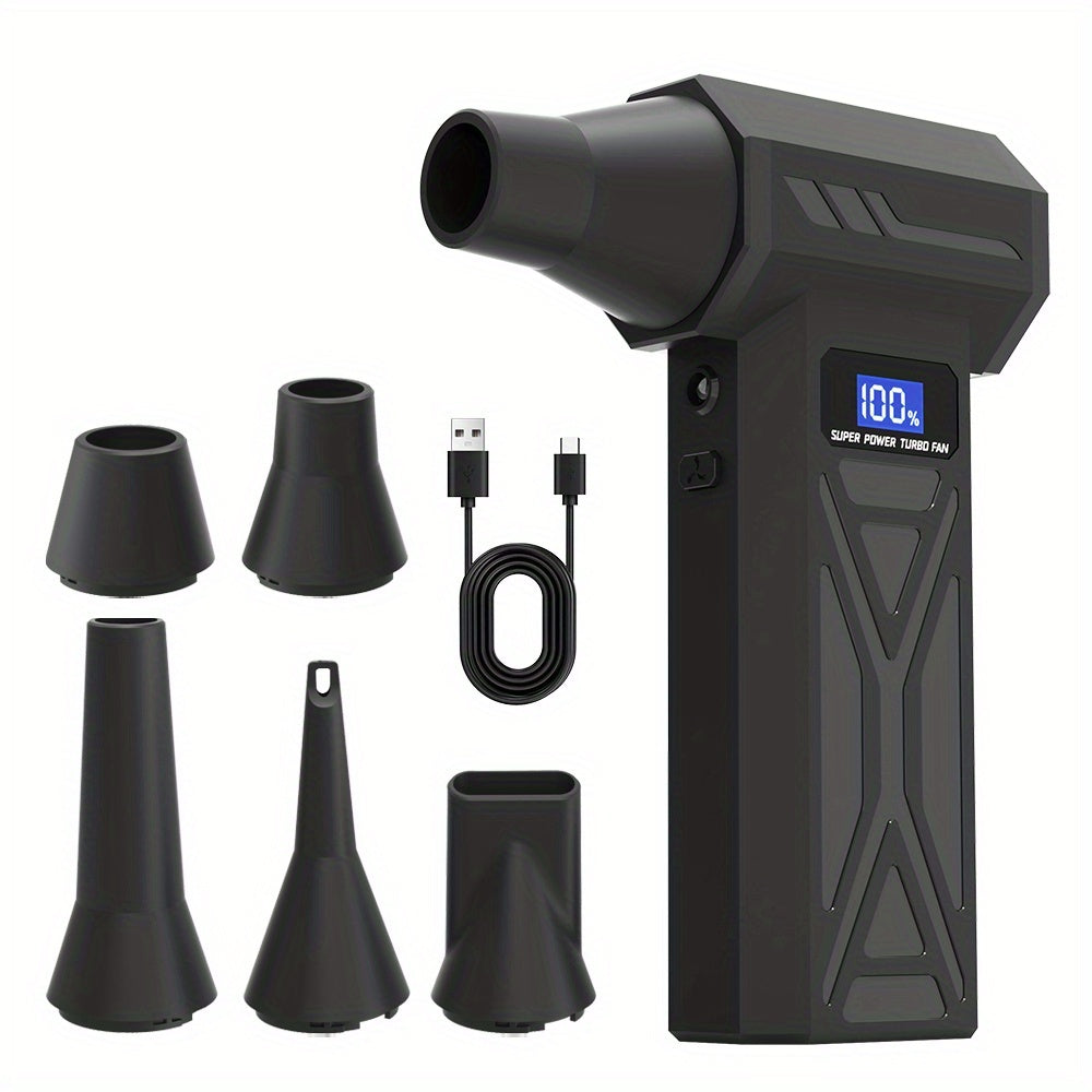 130000RPM Violent Turbofan, Intelligent Display Screen with 4-speed Adjustable, Includes 5 Nozzles, High-capacity Battery, The Best Holiday Gift for Portable Air Blowers Suitable for Computers, Keyboards, Outdoor and Car Clea