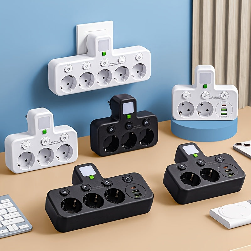 Plug Converter Socket with 5 Sockets, Multi-Port Wall Socket with Independent Switch And Small Night Light Adapter