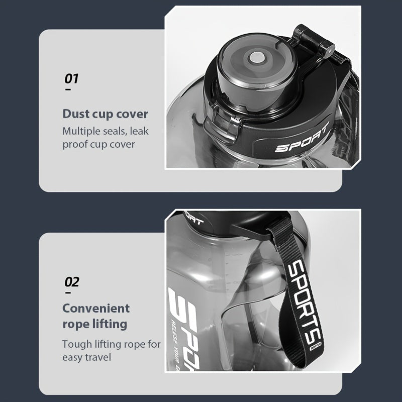 1pc 2.5L/84.54oz Large Capacity Spill-Proof Water Bottle - Portable, Durable PC Plastic with Flip-Top Lid, Ideal for Outdoor Sports, Travel and Fitness, Hydrate in Style with "SPORT" Motivational Design, Sports Water Bottle