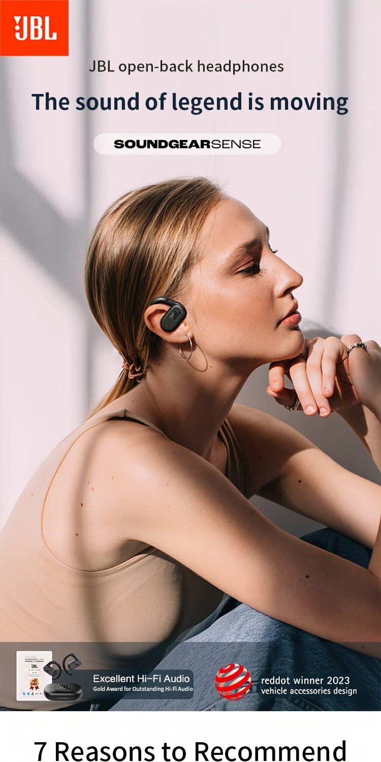 2024 New JBL Soundgear sense Open Wireless Earphones Bone Conduction Sports Running Headphones, Wireless Earbuds, HIFI Sound Quality, HD Calling, 1200mAh Rechargeable Battery, Wireless Connectivity