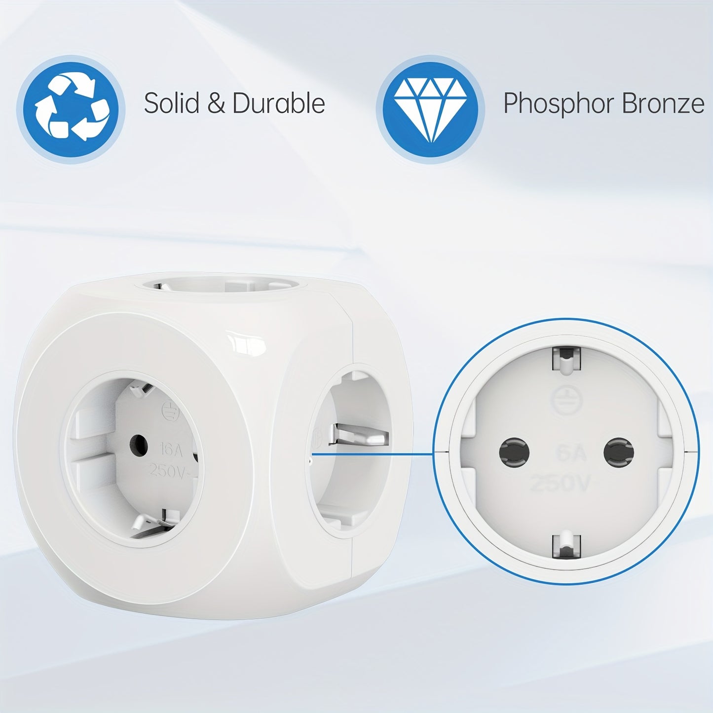 Five-in-one multi-socket cube wall plug, standard European 5 European sockets, multi-socket three-dimensional, suitable for office, home, travel