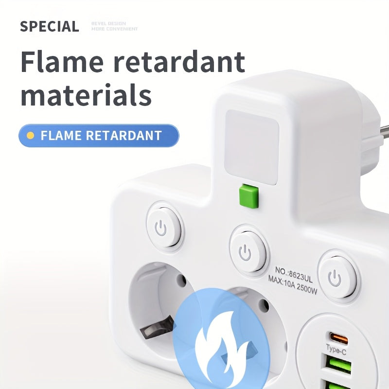 Plug Converter Socket with 5 Sockets, Multi-Port Wall Socket with Independent Switch And Small Night Light Adapter