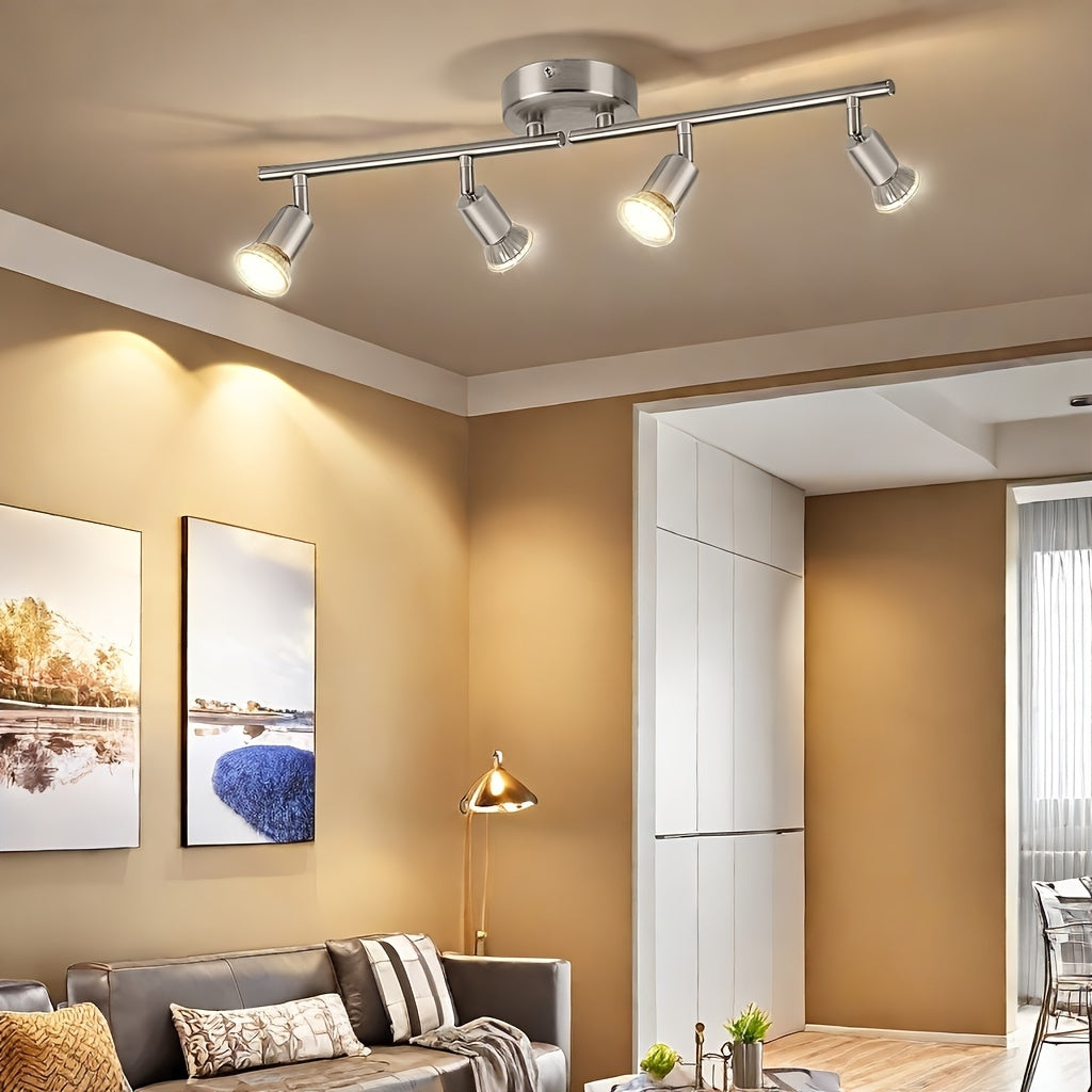 AMANSOUR Modern 4-Flame LED Ceiling Light, 330° Rotatable Spotlight, Semi Flush Mount, Matte Nickel, Cast Iron, Switch Control, Hard-Wired 110-240V, for Kitchen, Living Room, Bedroom - No Bulbs Included