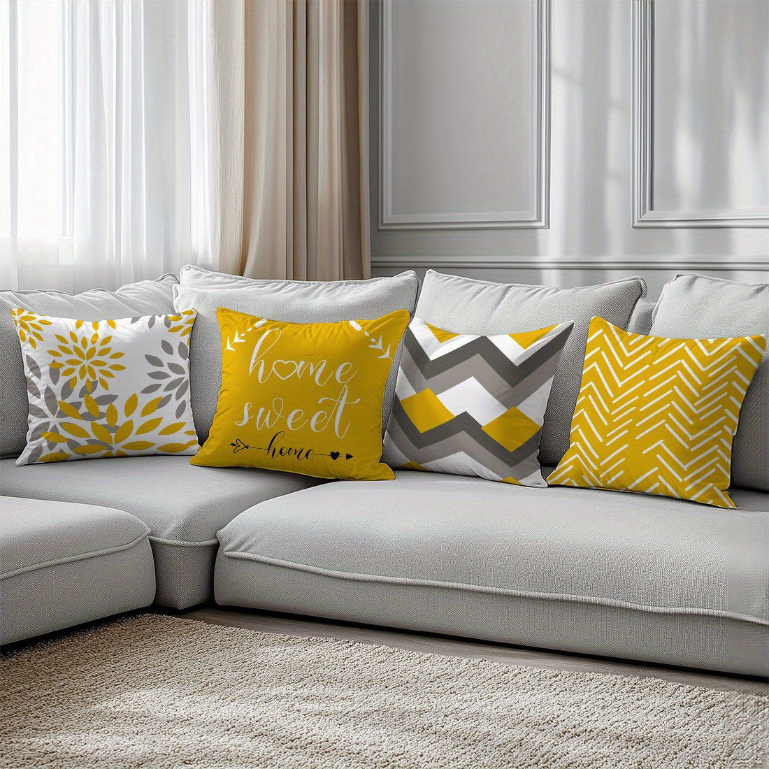 6pcs Modern Geometric & Floral Print Throw Pillow Covers, 44.96cm - Polyester, Machine Washable, Zip Closure - Ideal for Living Room, Bedroom, and Home Decor (Covers Only), Decorative Pillows | Contemporary Style | Zippered P