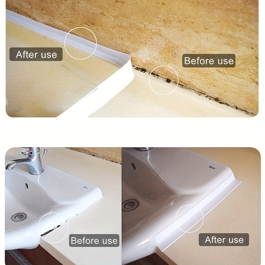 1 Roll 9.0meter Super Adhesive Waterproof Self-Sealing Strip - Heavy Duty, No Tools Needed, Suitable for Bathroom, Kitchen, Sink, Shower, Bathtub, Appliances - Leakproof & Dustproof - Ideal for DIY and Home Renovation, Clean