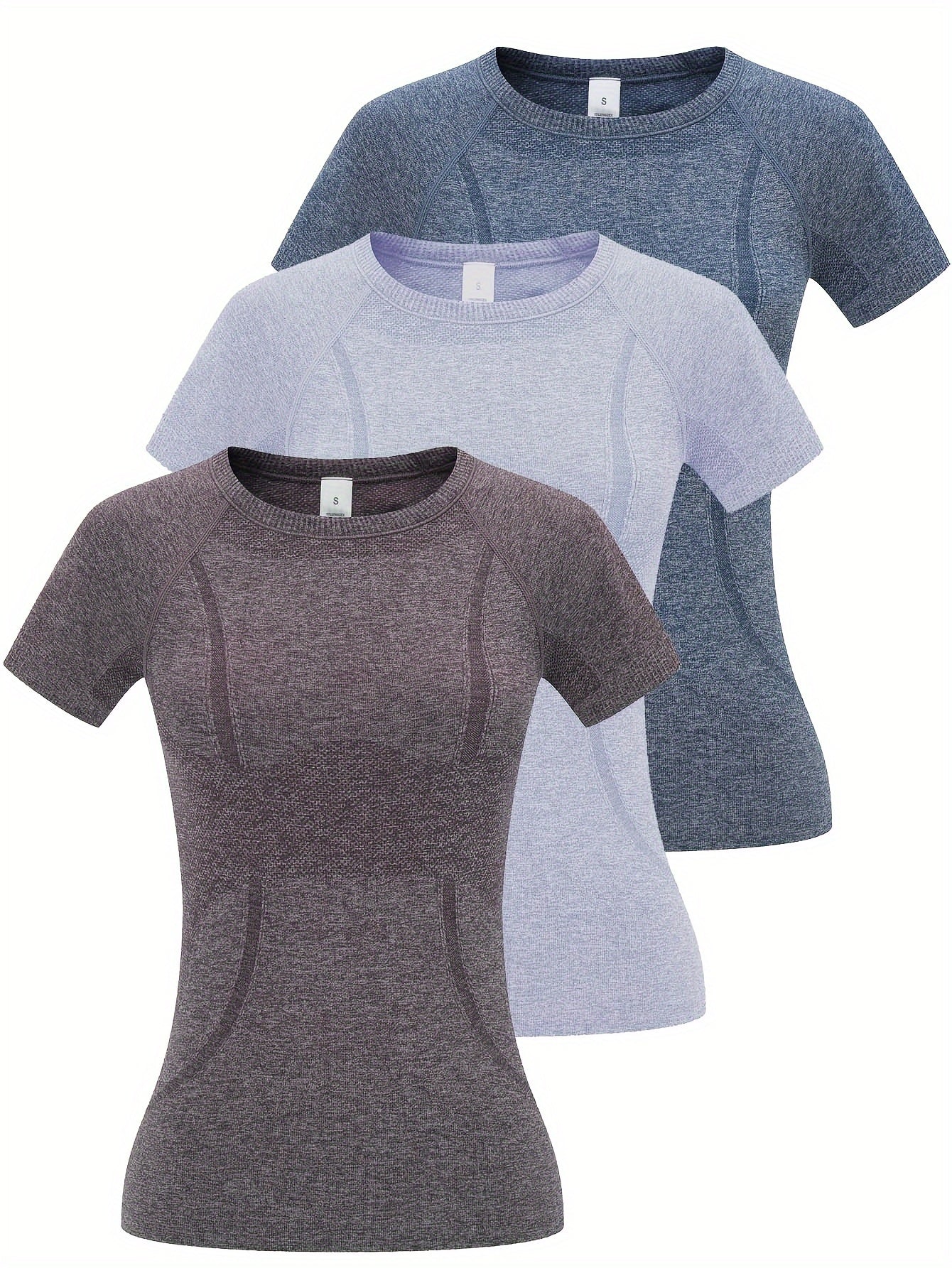 3pcs Women's Sports Fitness Running Top, Short Sleeve Quick-drying Breathable Comfortable T-shirt, Women's Clothing