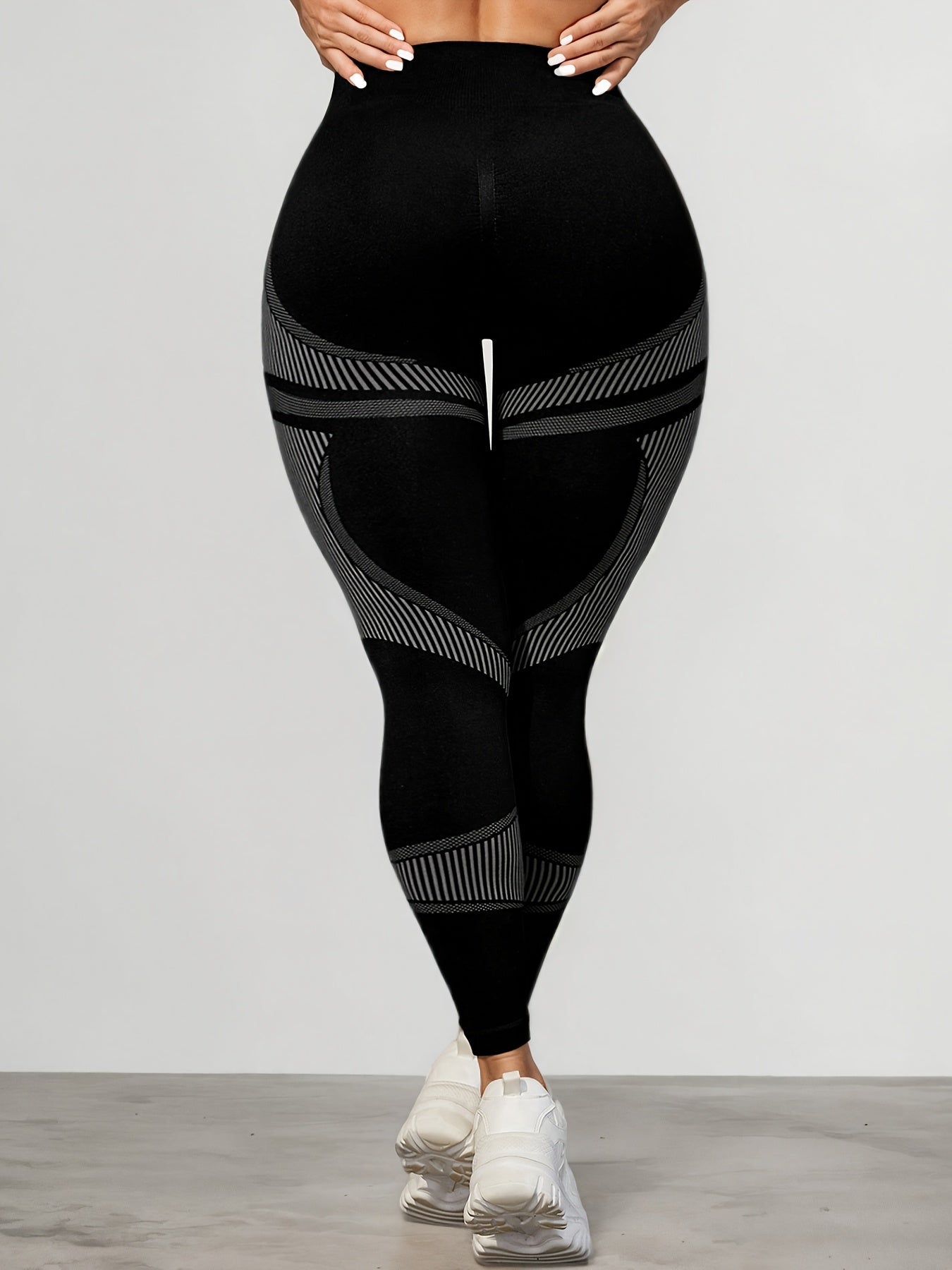 1pc Women'S Plus Size High Waist Seamless Yoga Pants, Nylon & Spandex Stretch Fabric, Striped Pattern, Breathable Mesh, Non-Waterproof, Spring/Summer/Autumn Tights for Yoga & Fitness