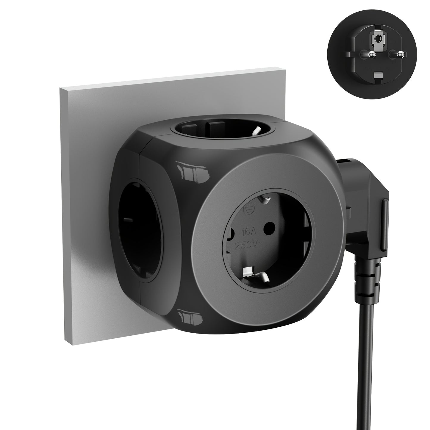 Five-in-one multi-socket cube wall plug, standard European 5 European sockets, multi-socket three-dimensional, suitable for office, home, travel