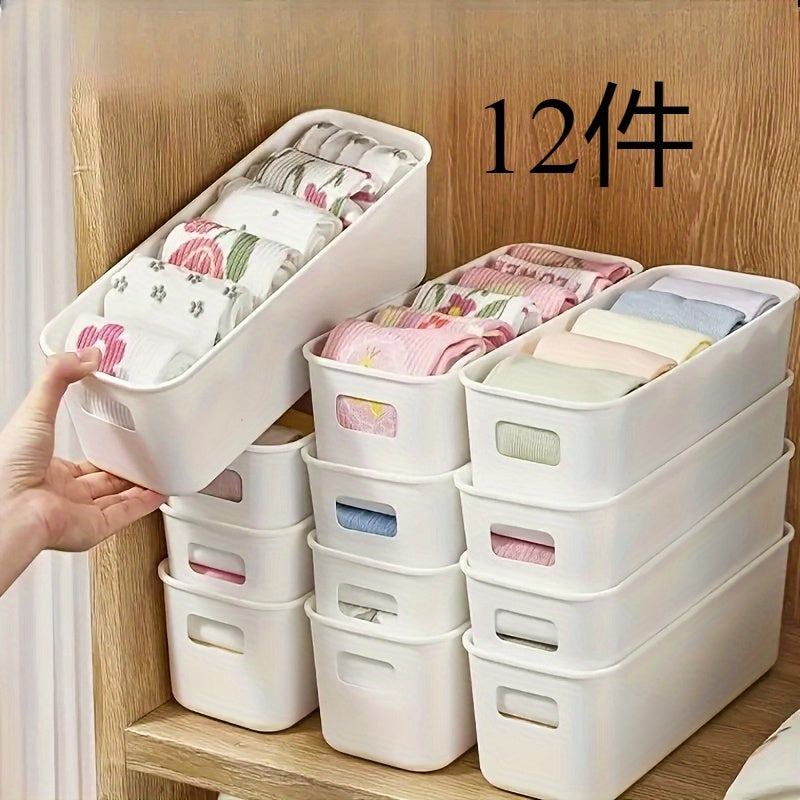 12pcs White Plastic Storage Boxes, Multi-Purpose Storage Boxes, Home Organization, Space Saving Storage Boxes
