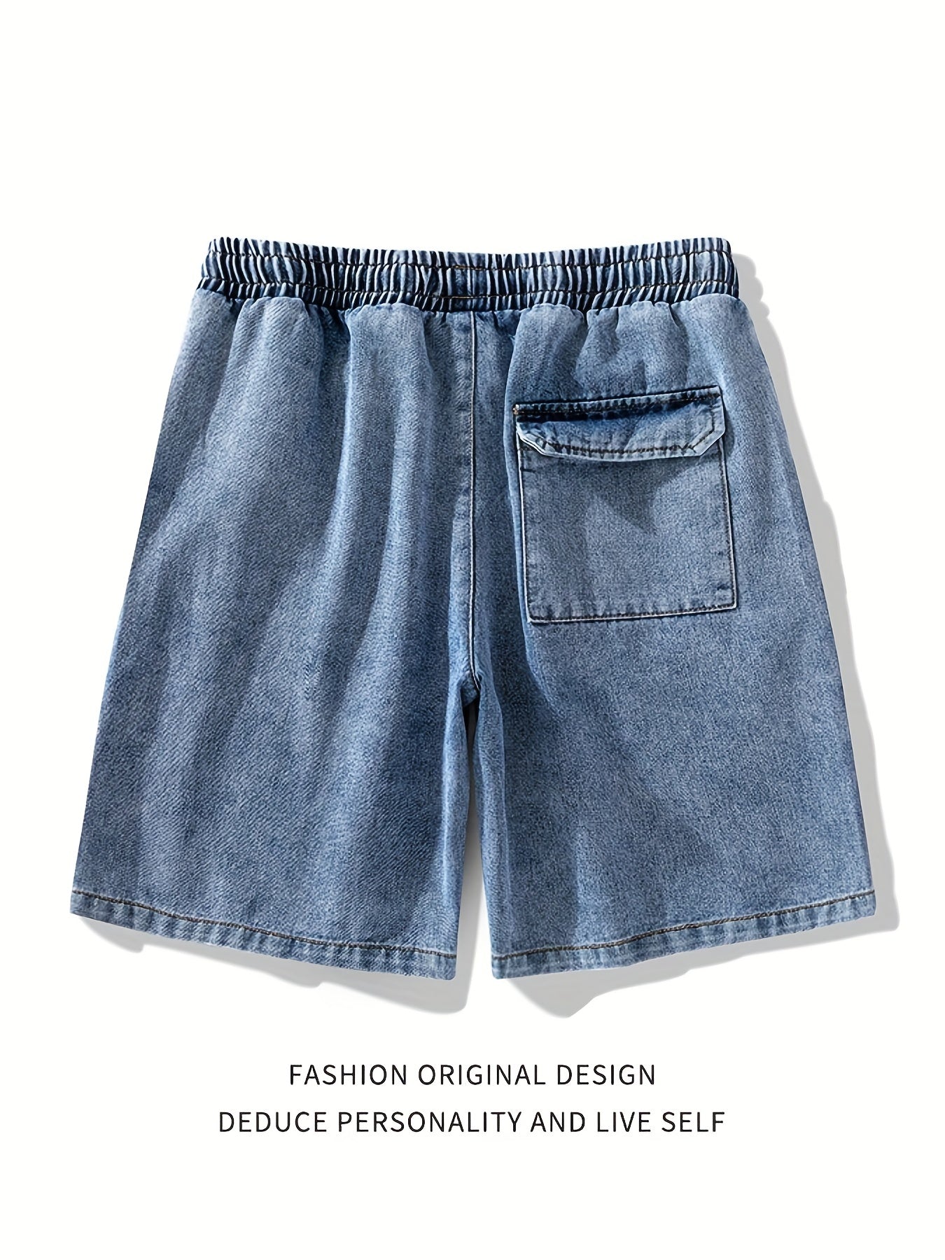 Classic Men's Denim Shorts - Casual Regular Fit Mid-Rise Drawstring Waist Lightweight Summer Shorts for Fishing, Hiking & Daily Wear, Jean Shorts