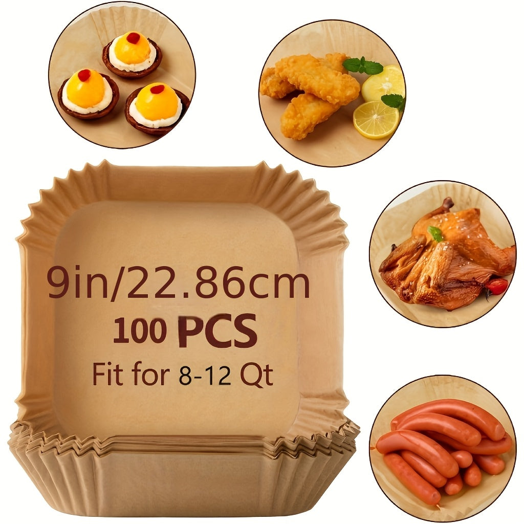 100pcs Non-Stick Air Fryer Liners - Premium Paper Single Sheets with Ridged Edges for Secure Cooking, Easy Cleanup & Healthy Cooking - Multi-Use for Baking, Roasting, Microwaving - Ideal for Home & Commercial Kitchens, Air Fr