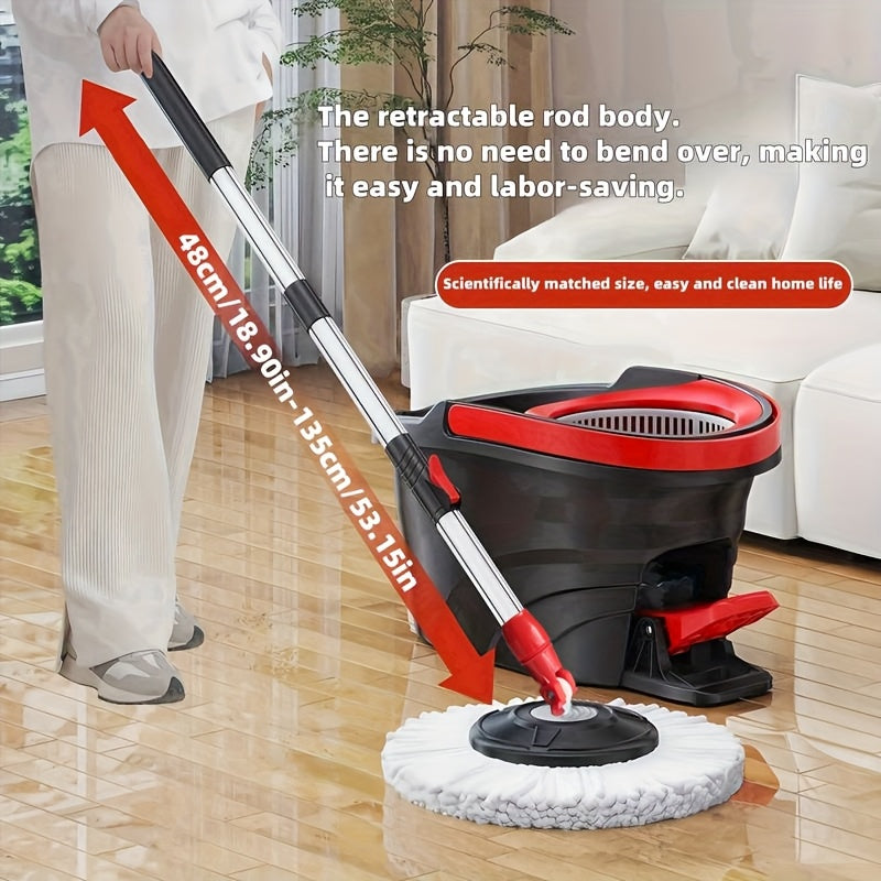 Rotating Mop with a Hands-Free Cleaning Bucket, Featuring a Telescopic Handle, Foot Pedal, And Manual Pressure for Dual-Drive Floor Cloth.