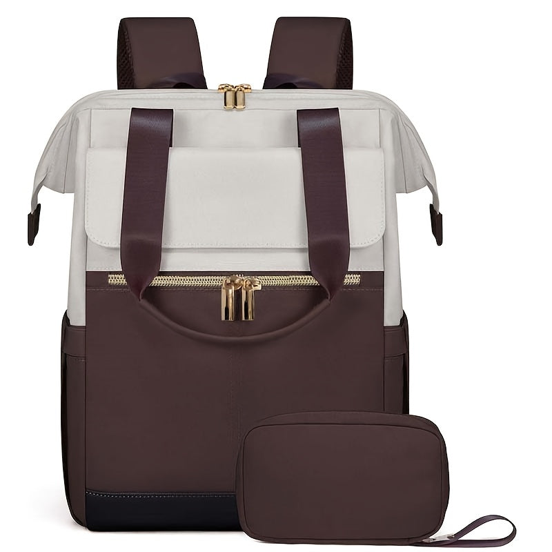 Stylish Women'S Convertible Laptop Backpack - Soft Shell Nylon, Multiple Compartments, Zipper Closure, Ideal for School, Travel & Leisure, Available in Gray, Pink, Blue, Red, Black, Backpack for School