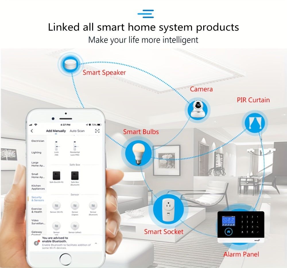 WiFi + GSM Auto-dial Smart Home Security Alarm System 433MHz LCD Display Alarm Panel Door Window Sensor PIR Motion Sensor Kit APP Remote Control Compatible With Alexa Google Home