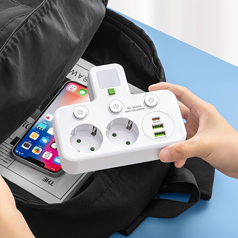 Plug Converter Socket with 5 Sockets, Multi-Port Wall Socket with Independent Switch And Small Night Light Adapter