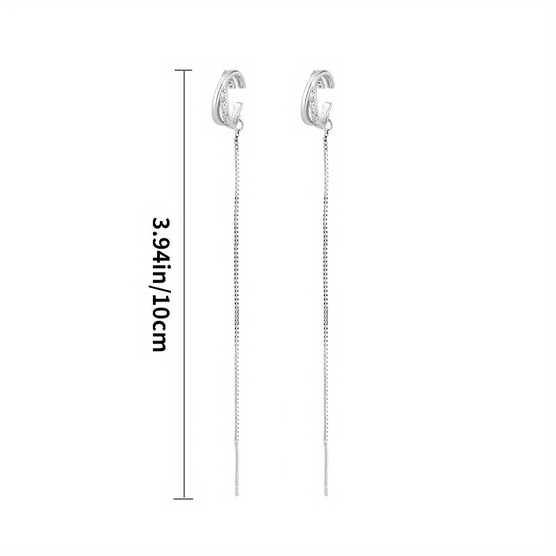 Shiny Zircon Decor Sexy Ear Cuff Threader Earrings Copper Jewelry Exquisite Female Gift Daily Casual