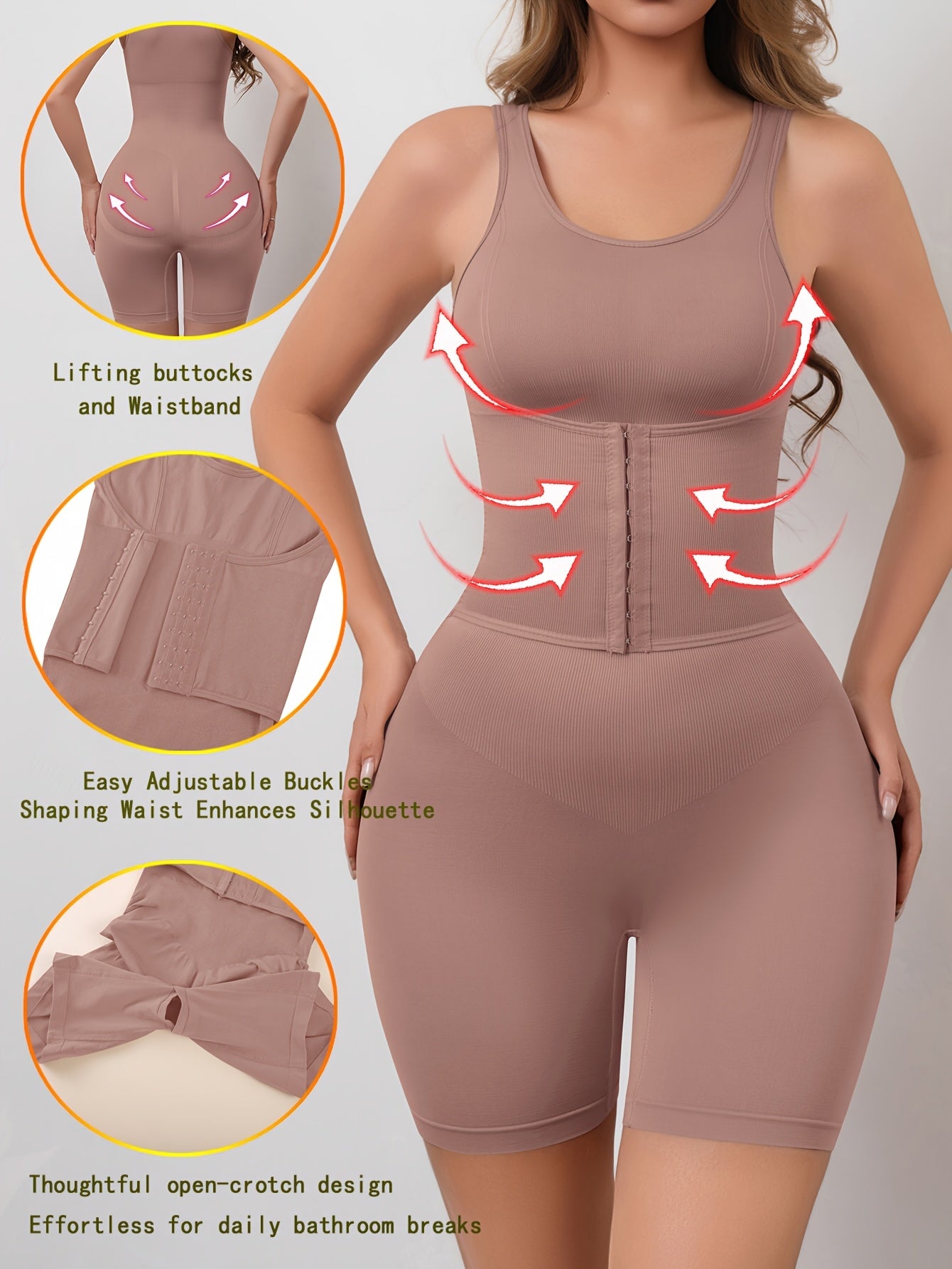 Women'S High Support Bodysuit - Seamless Double-Layer Pressed Lift & Tummy Control, Adjustable Waist with Front Closure, Non-Padded Design for Postpartum, Weight, Postpartum Shapewear, Postpartum Wear, Seamless Construction