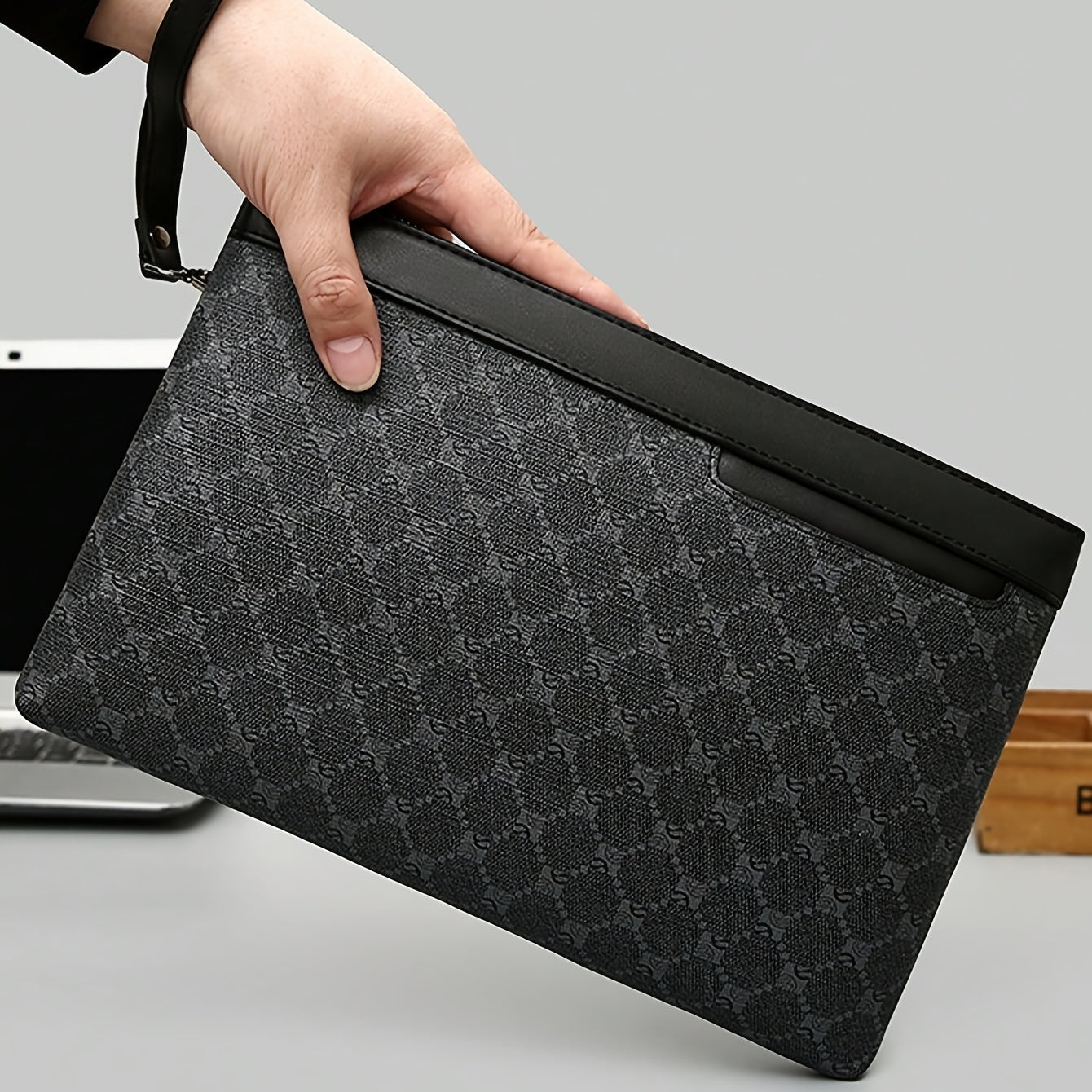 Stylish Men's wristlet, handbag, envelope bag, made of PU material that is scratch-resistant and durable, suitable for outings, parties, work commuting, multiple pockets, exquisite floral pattern, simple casual trendy Men's w