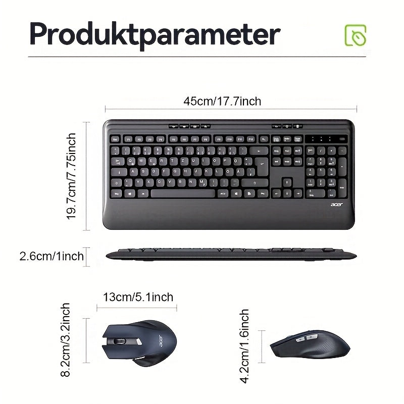 ACER QWERTZ Teclado e Rato Sem Fios com Apoio de Pulso – Preto