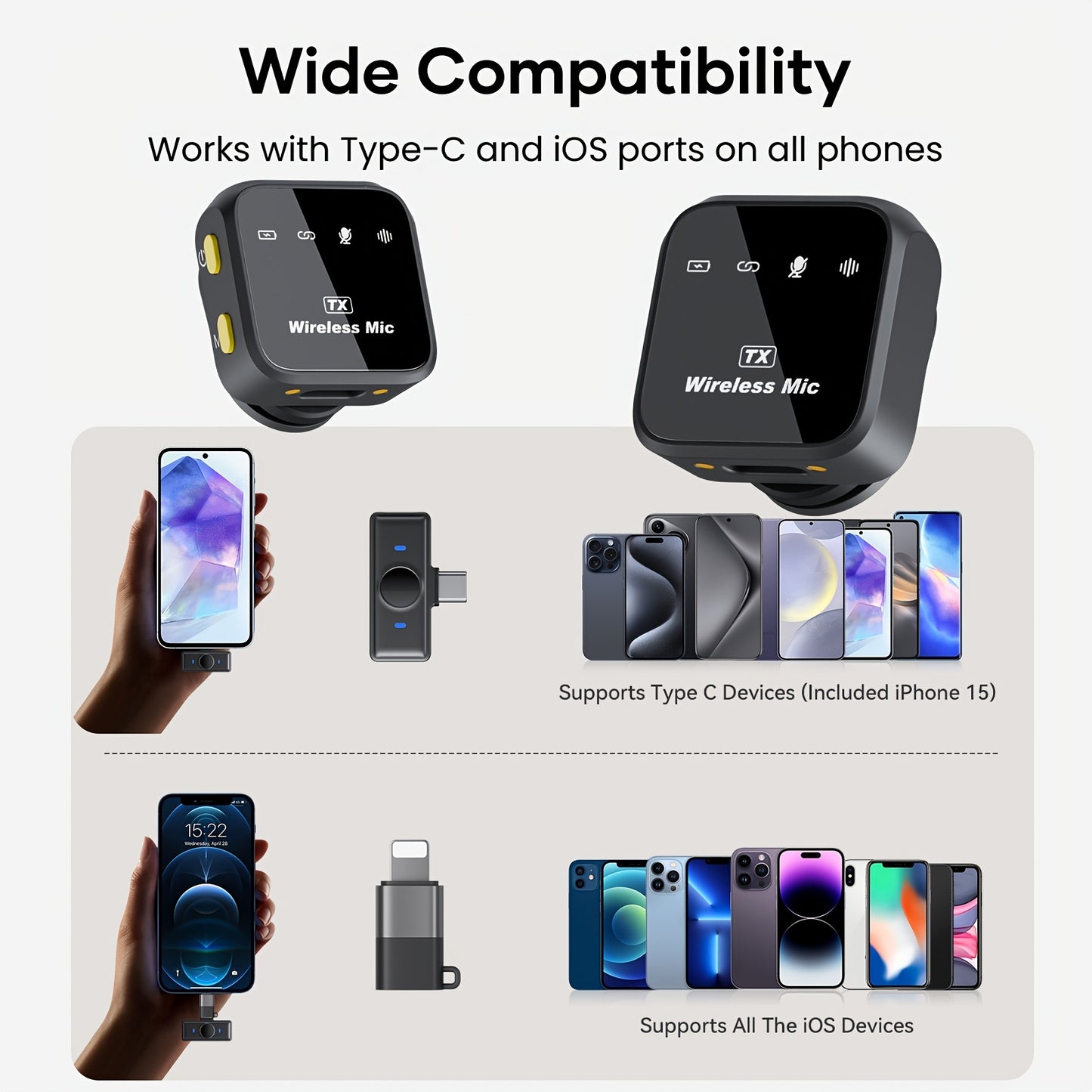 Wireless Lavalier Microphone For IPhone for ipad Android With Charging Case 80h Battery Life, Noise Cancellation, 49.99meter Range Plug-Play Clip On Lapel Mic For Video Recording, Vlog, Live Streaming