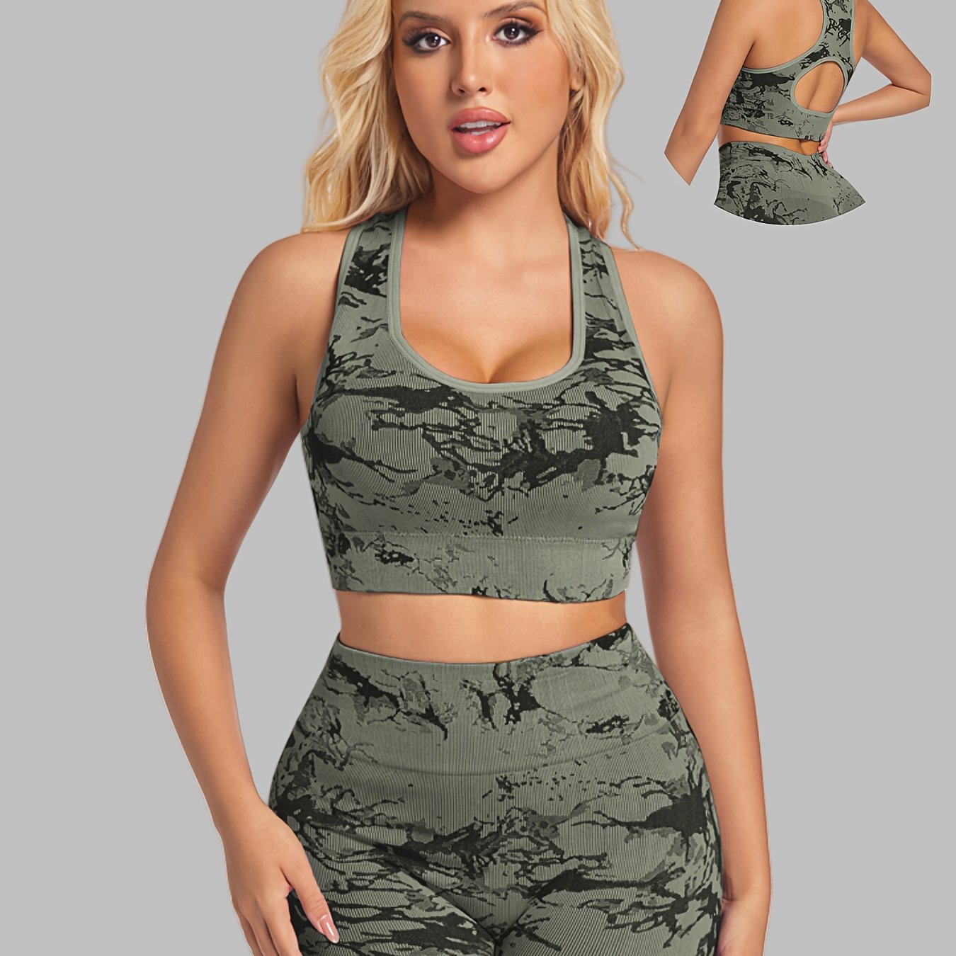 Women's Sports Bra and Shorts Set with Tie-Dye Design for Yoga, Fitness, and Running