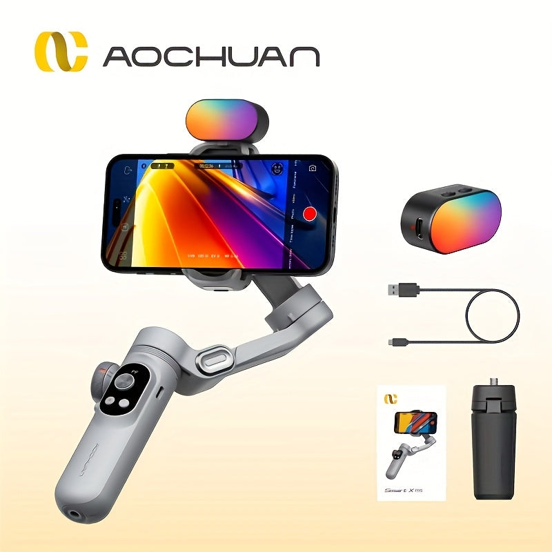 AOCHUAN Xpro Gimbal Stabilizer Dimensional Stability Anti-shake Can Be Handheld Desktop Tripod Reverse Charging Photography Mode with Fill Light LED Display Remote Control Face Follow Body Follow Gesture Control Self-timer VL