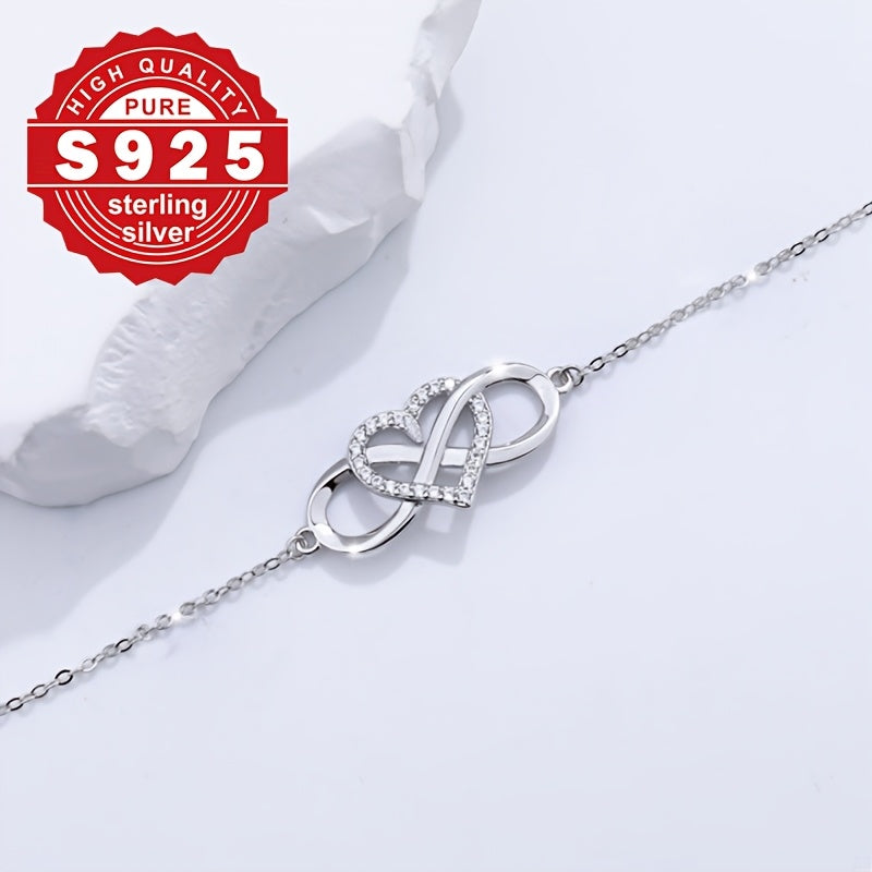 One Women's Eternal Love Bracelet, s925 Pure Silver, Classic Infinite Symbol Stringing Love Heart, Express Love, Suitable for Valentine's Day Gift to Ladies, High-end Female Accessories, Low Allergy